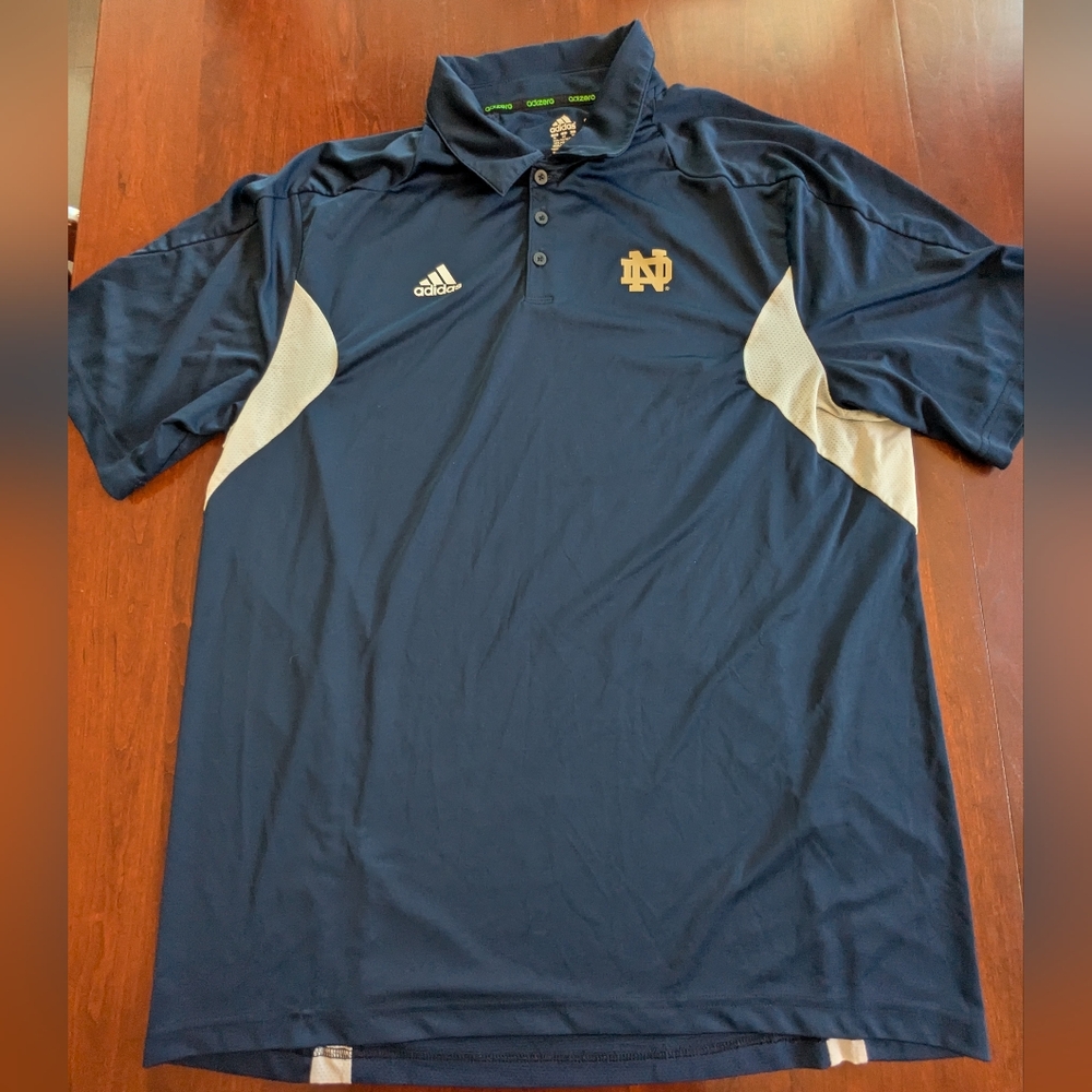 Adidas Climalite Notre Dame Polo / Golf Shirt, Size XL, Blue, Gold, And White